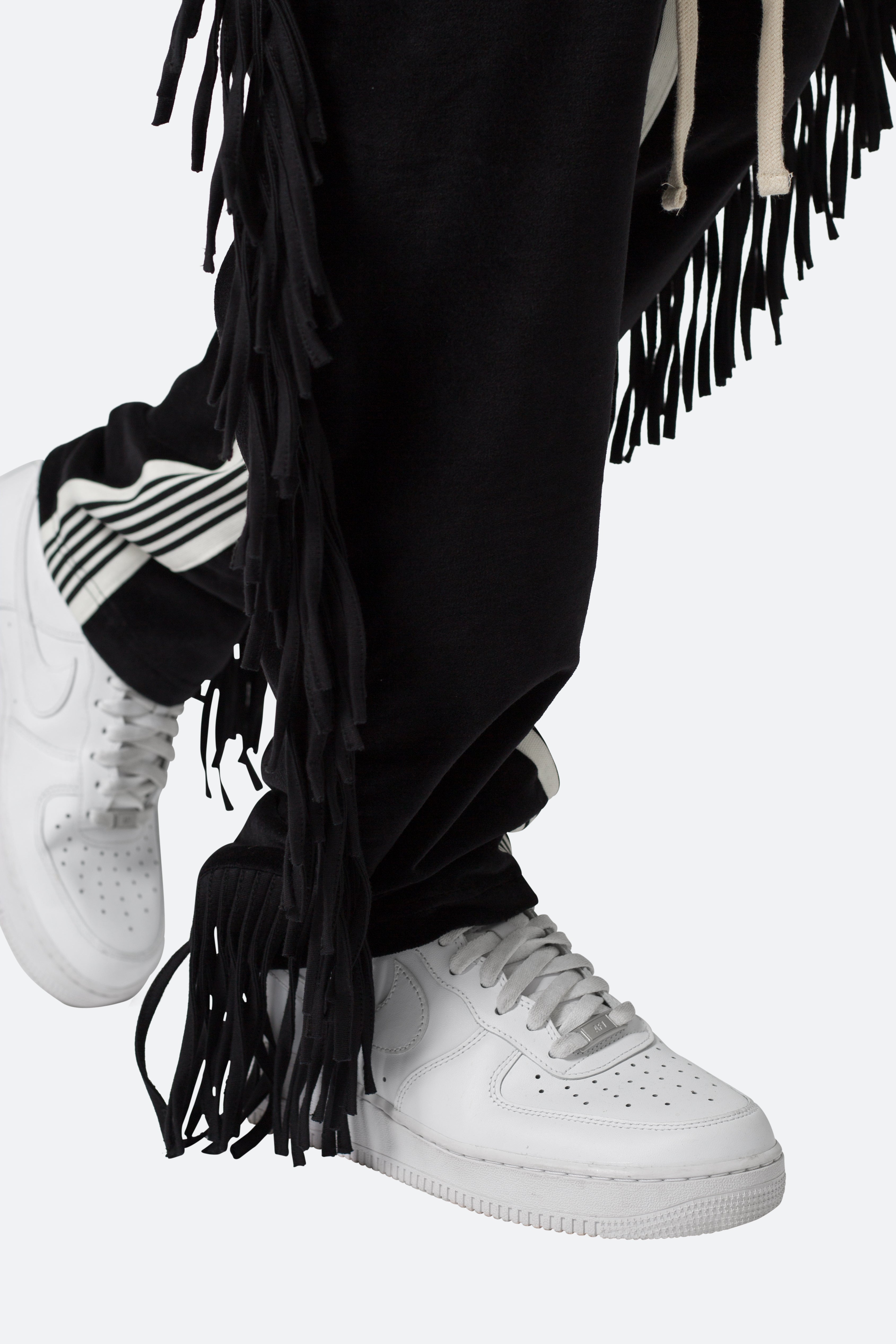 Fringe Velour Sweatpants - Black | mnml