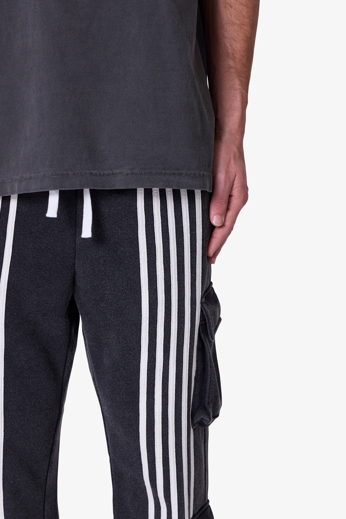 Front Stripe Sweatpants - Washed Black | mnml | shop now Front Stripe Sweatpants - Washed Black | mnml | shop now