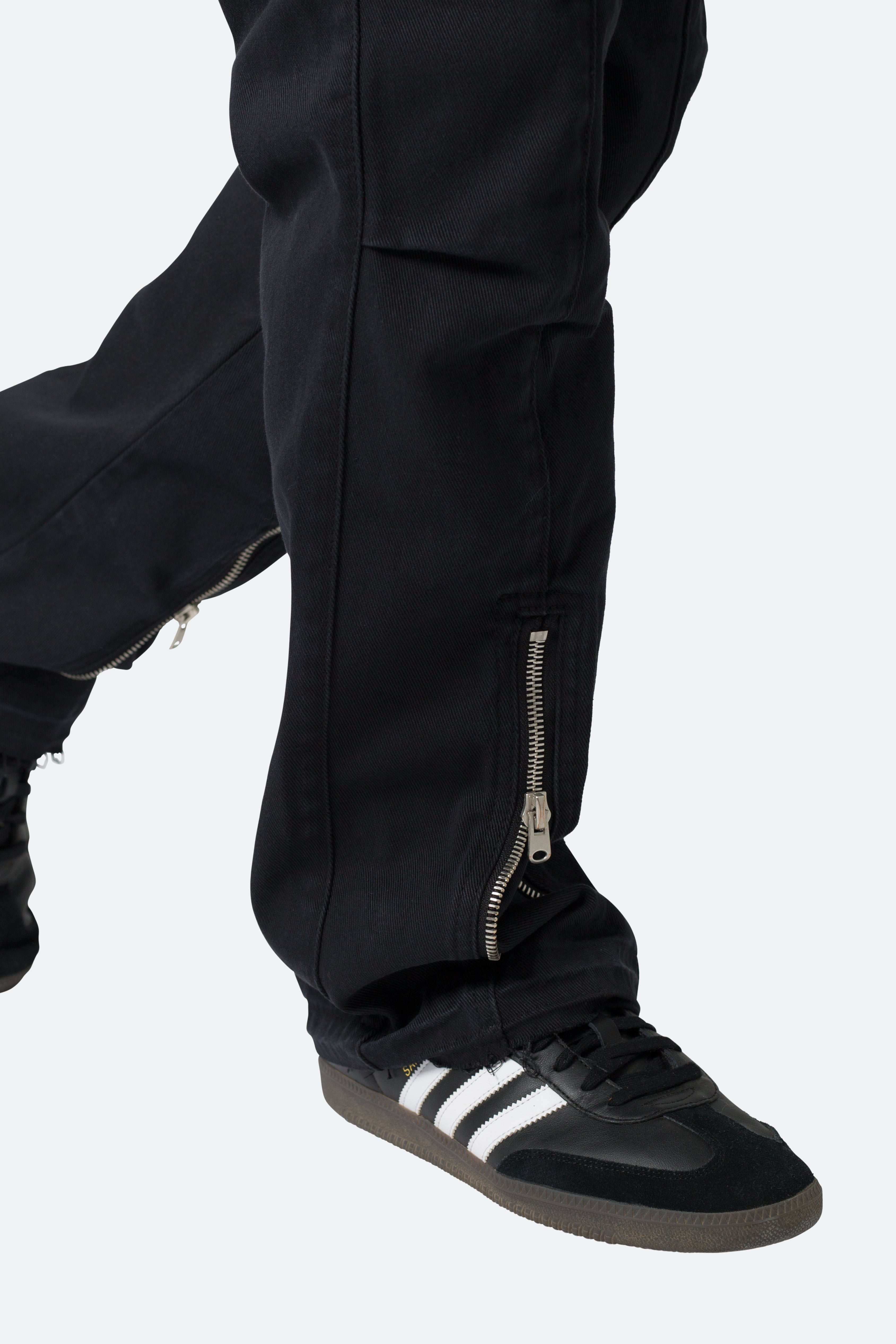 Front Zip Flare Cargo Pants - Black | mnml | shop now 