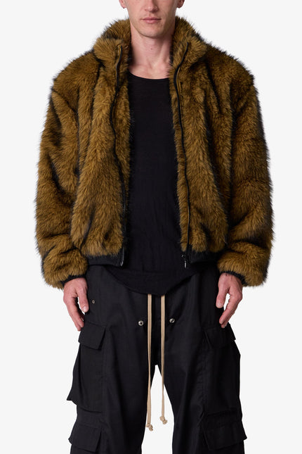 Fur Zip Up Jacket - Brown