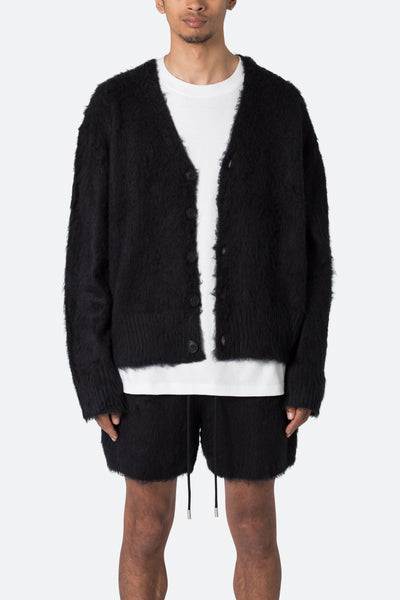 Fuzzy Cardigan Sweater - Black | mnml | shop now