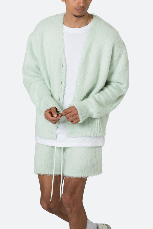 Fuzzy Cardigan Sweater - Mint