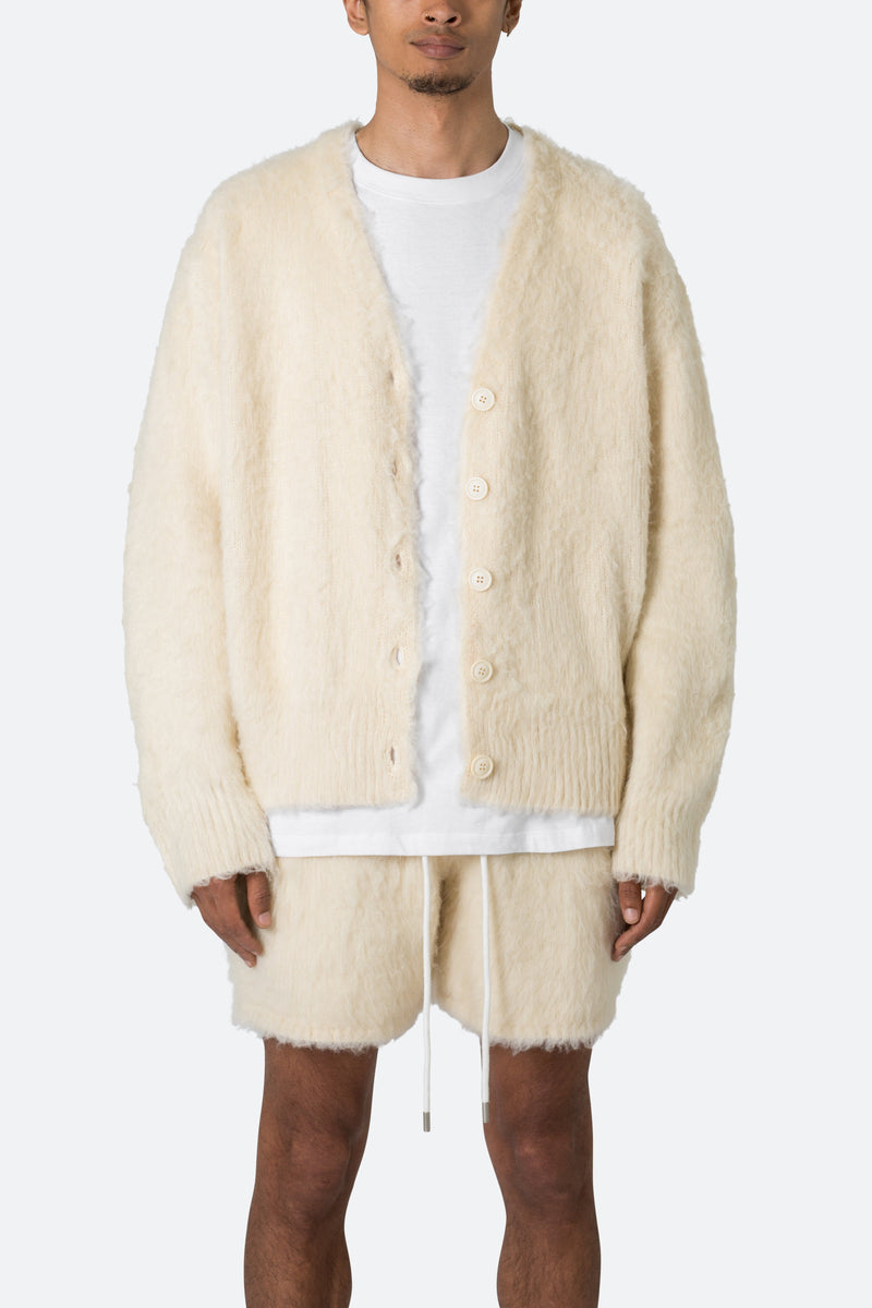 Fuzzy Cardigan Sweater - Off White