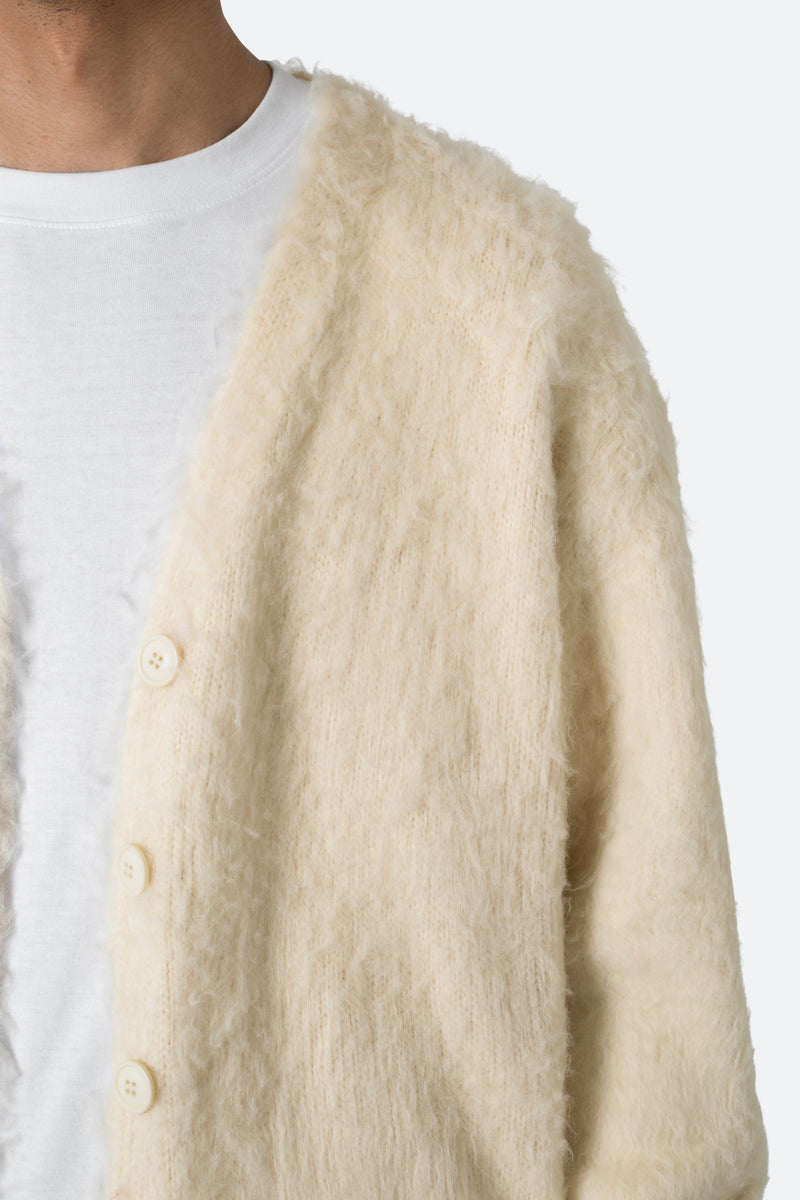 Fuzzy Cardigan Sweater Off White mnml shop now