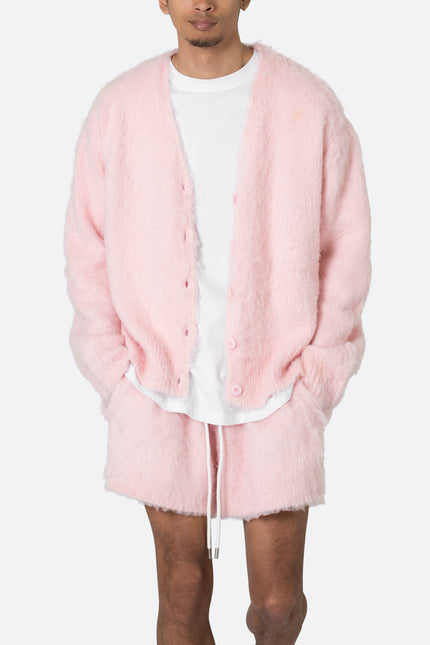 Fuzzy Cardigan Sweater - Pink