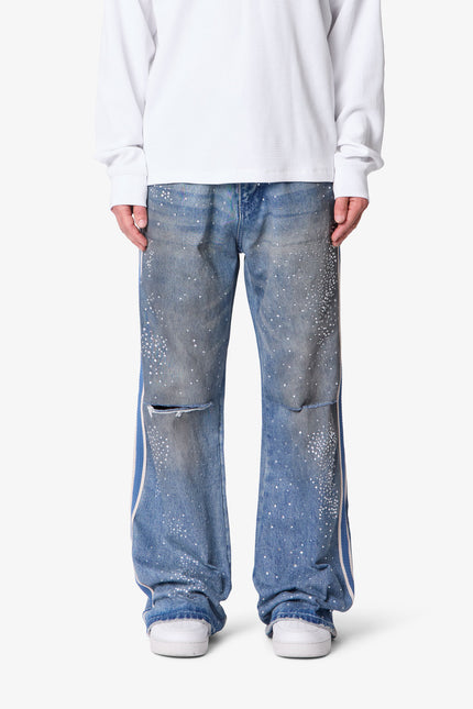 Gemmed Kick Flare Denim - Blue