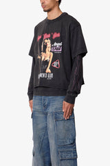 Gentlemens Club Printed L/S Tee - Washed Black