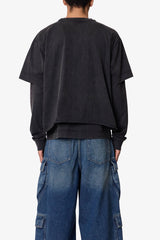 Gentlemens Club Printed L/S Tee - Washed Black