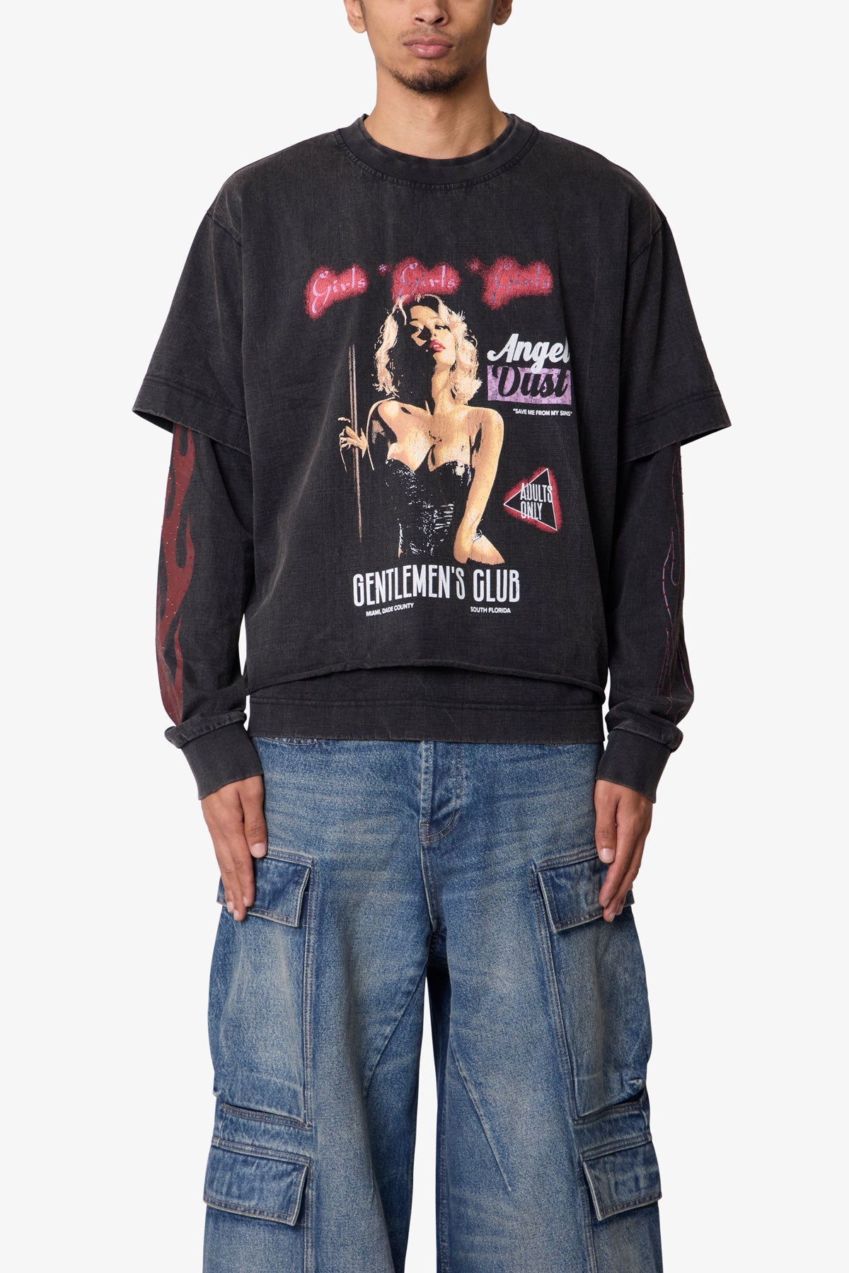 Gentlemens Club Printed L/S Tee - Washed Black | mnml