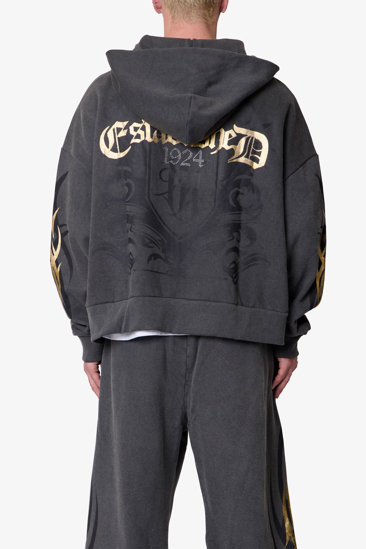 Gold Foil Tribal Hoodie - Washed Black | mnml
