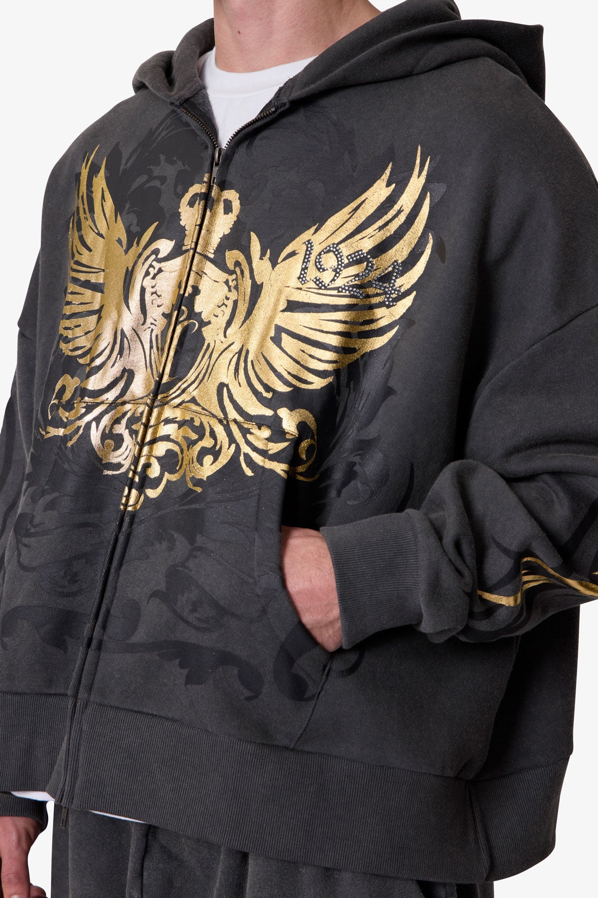 Gold Foil Tribal Hoodie - Washed Black | mnml