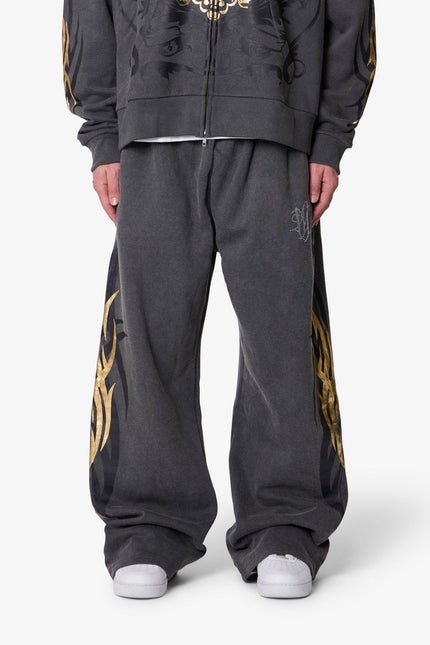 Gold Foil Tribal Sweatpants - Washed Black