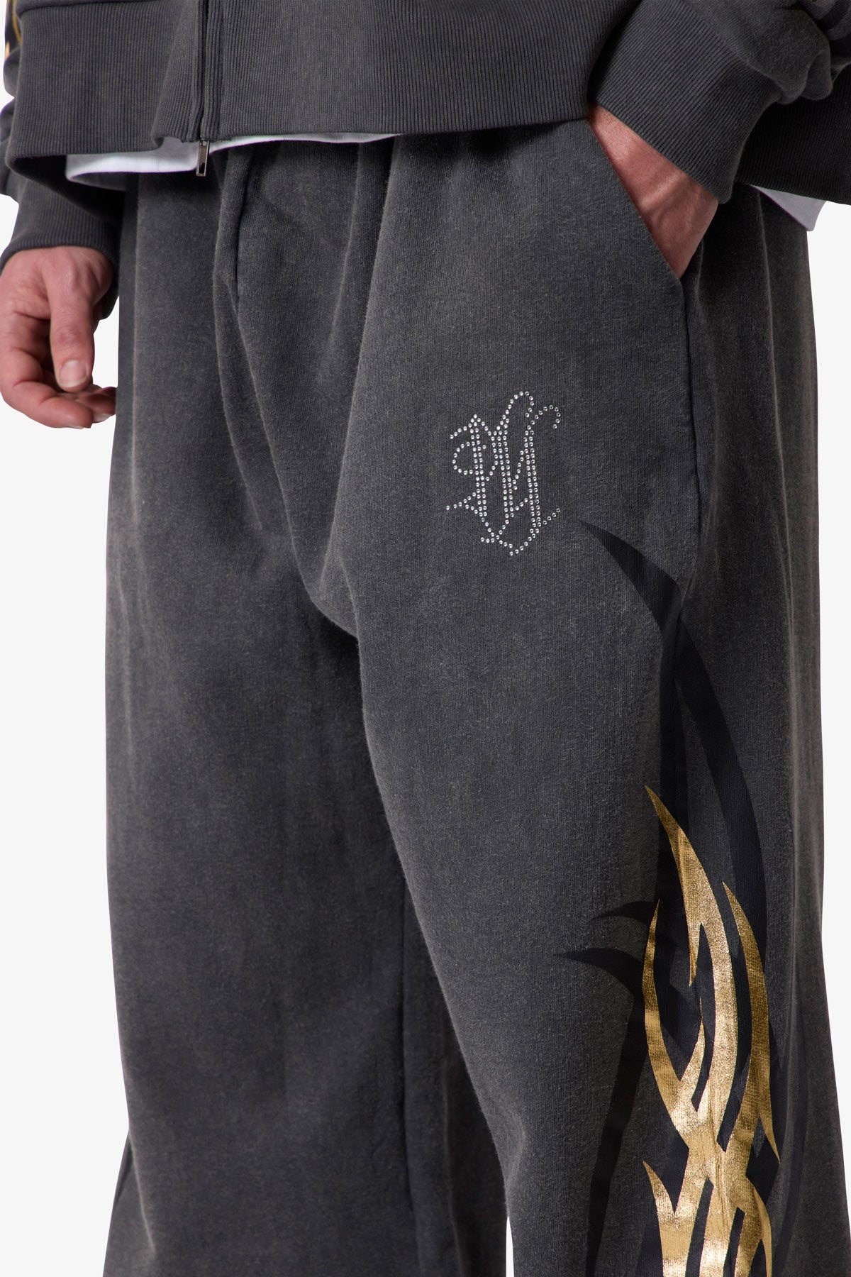 Gold Foil Tribal Sweatpants - Washed Black | mnml
