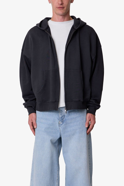 Heavy Basic Zip Up Hoodie - Washed Black