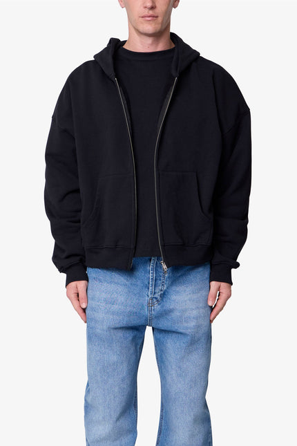 Heavy Basic Zip Up Hoodie - Black