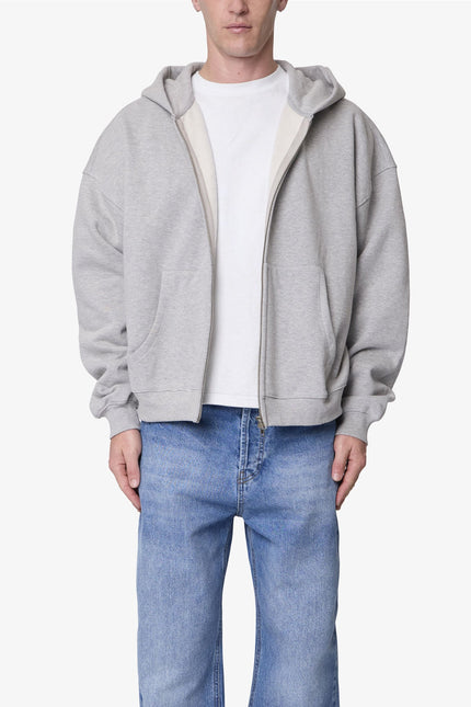Heavy Basic Zip Up Hoodie - Heather Grey