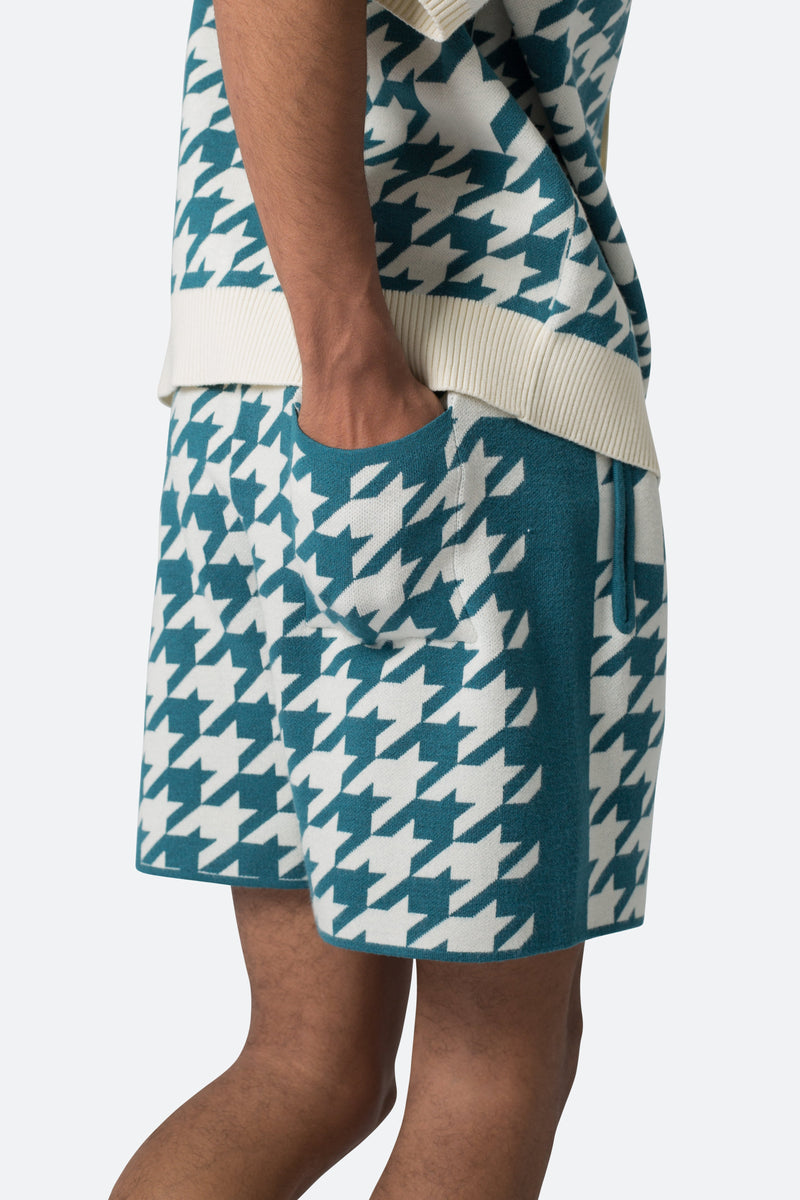Houndstooth Knit Shirt - Teal, mnml