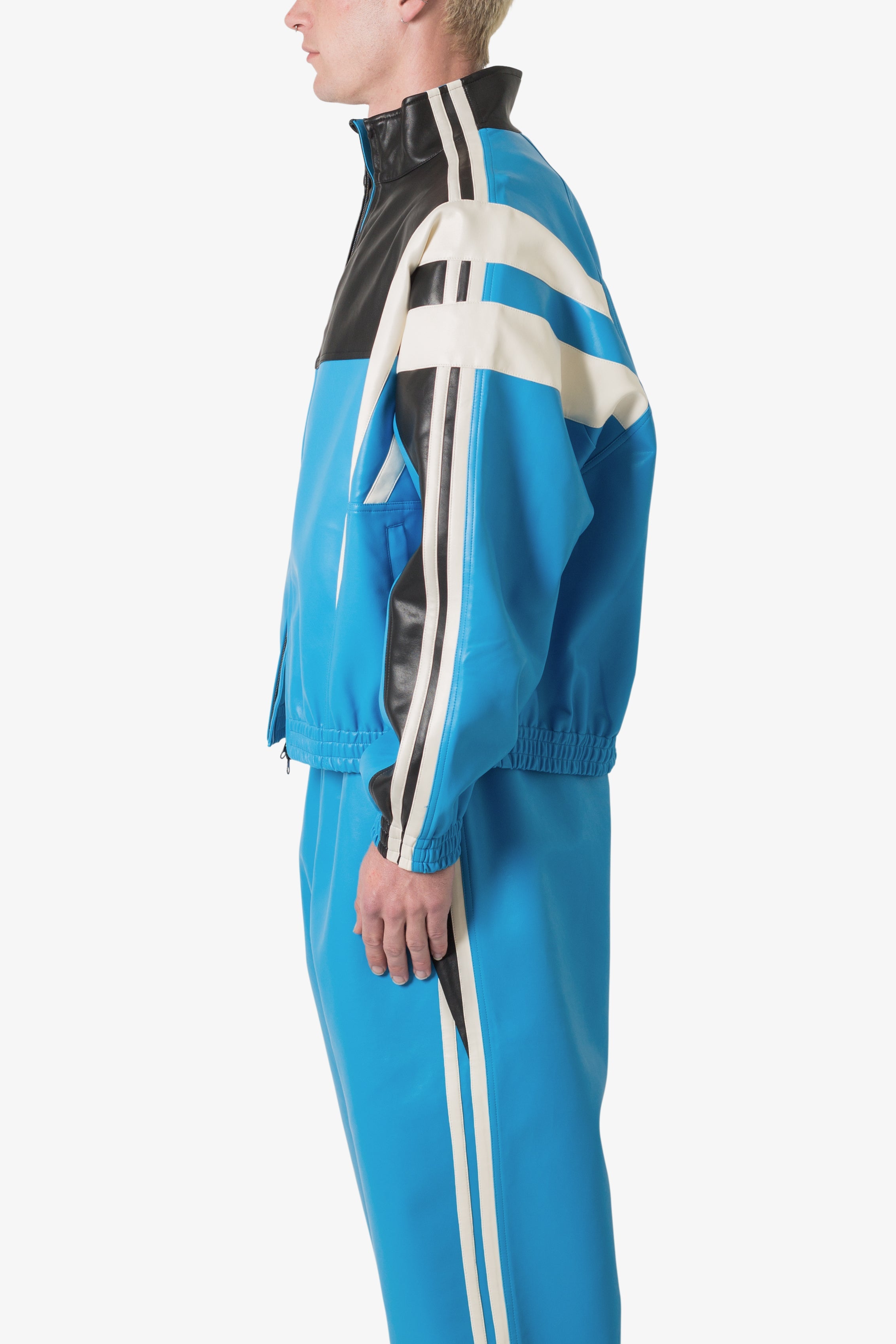 Icon Oversized PU Track Jacket - Blue/Black | mnml | shop now 