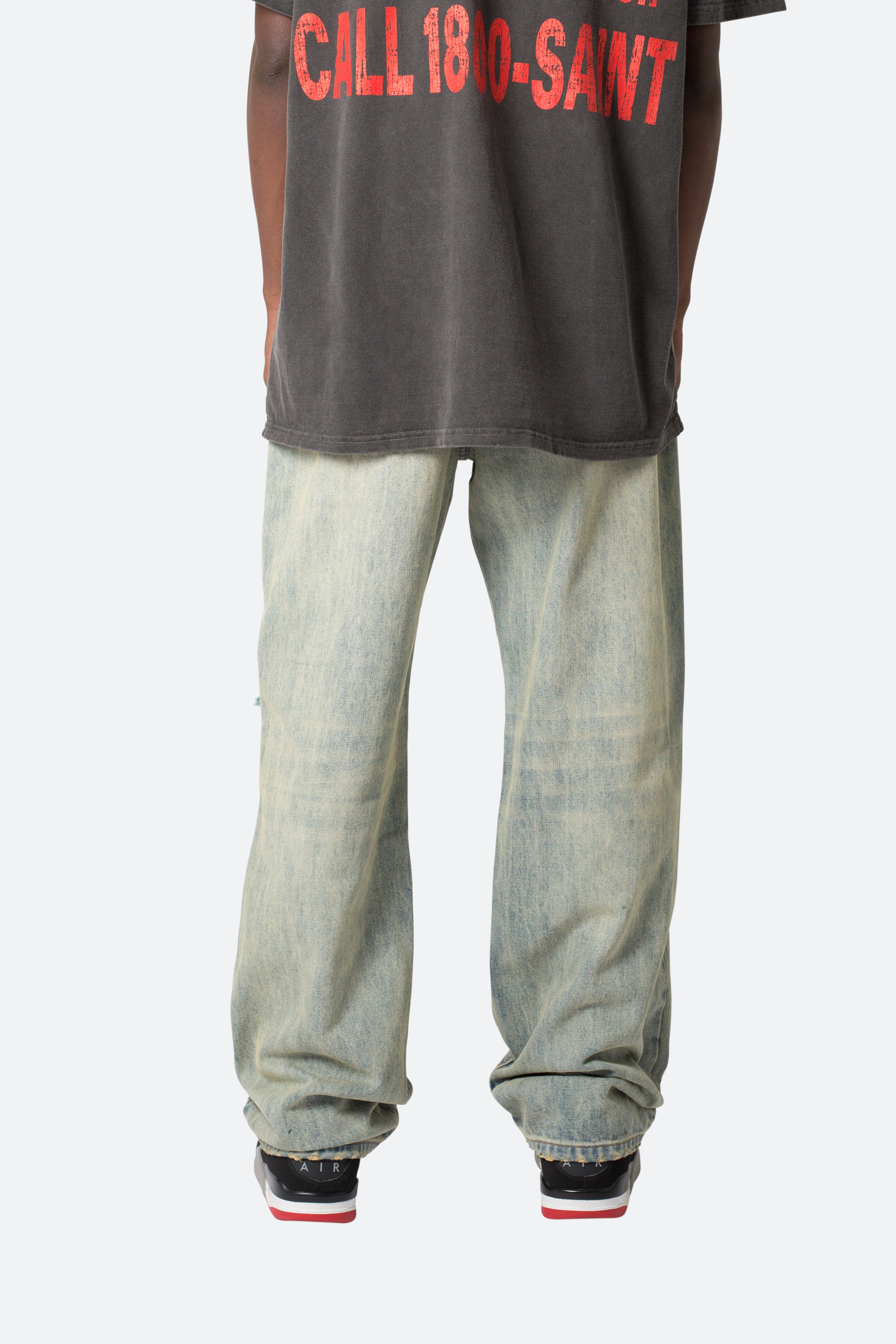 Knee Distressed Ultra Baggy Denim - Vintage Blue | mnml