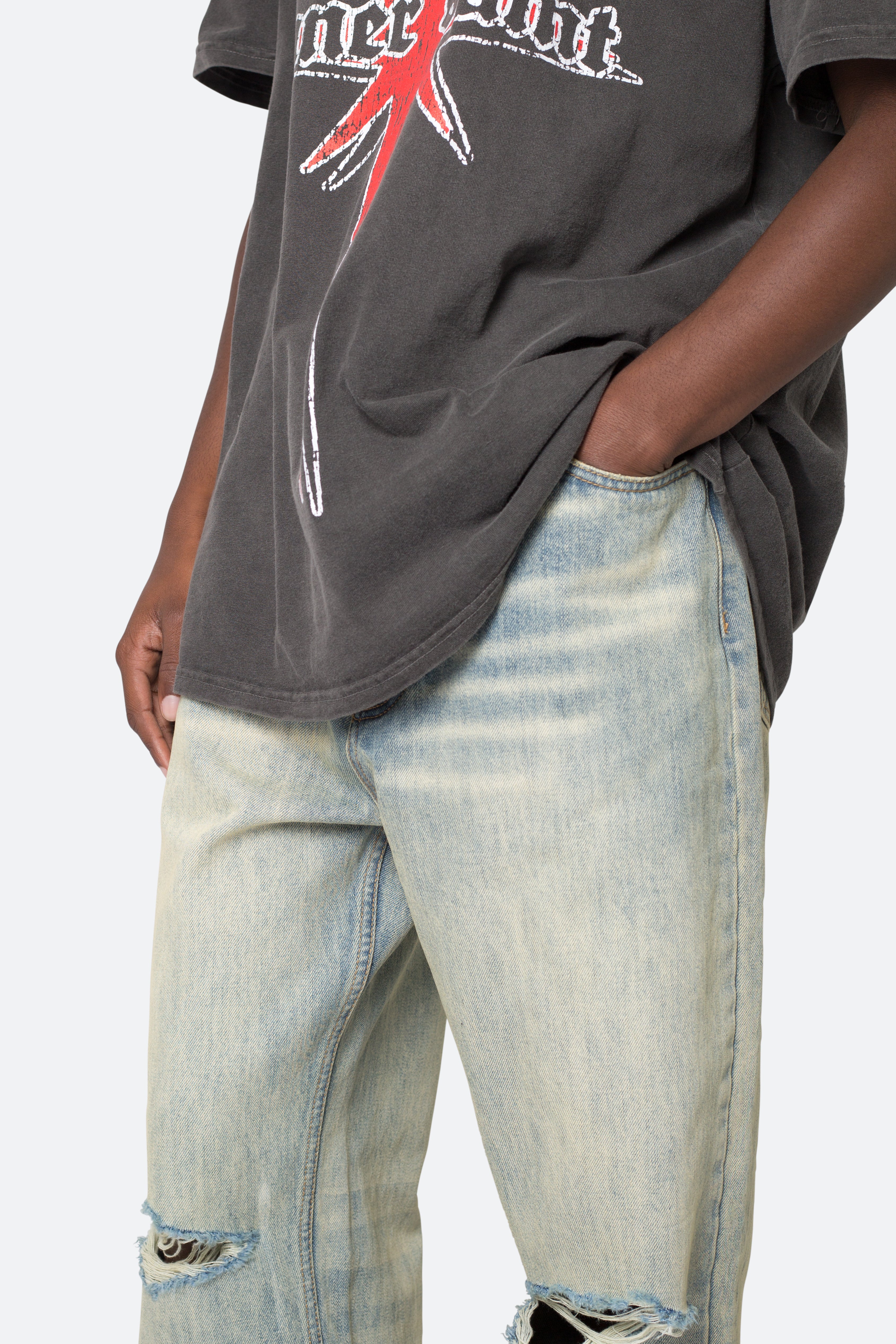Knee Distressed Ultra Baggy Denim - Vintage Blue | mnml