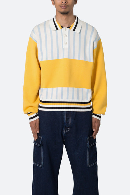 Knit Stripe L/S Polo - Blue/Yellow