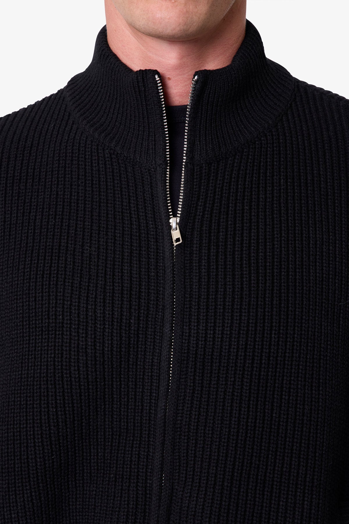 Knit Zip Up Sweater - Black | mnml