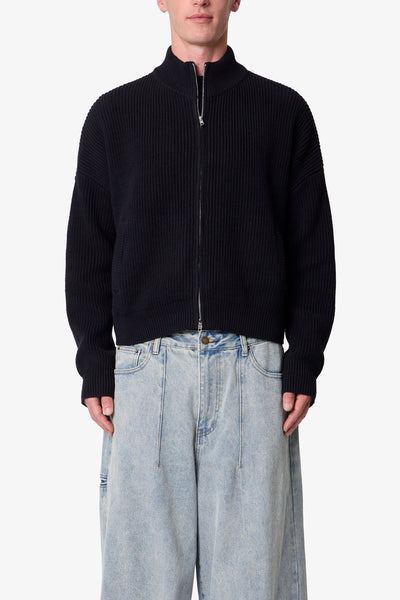 mieajunar ミエアジュナー puff knit black Knit Zip Up Sweater - Black | mnml