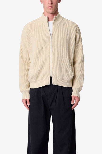 Knit Zip Up Sweater - Tan