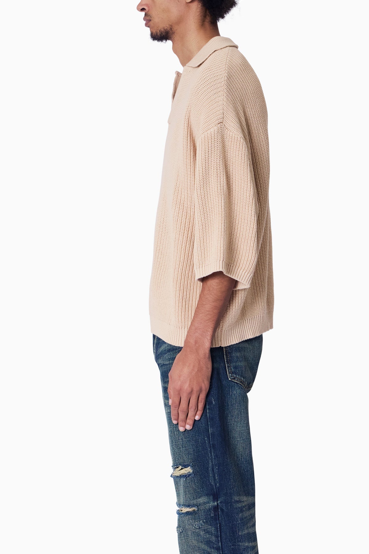 Knitted Ribbed Polo Shirt - Tan | mnml | shop now