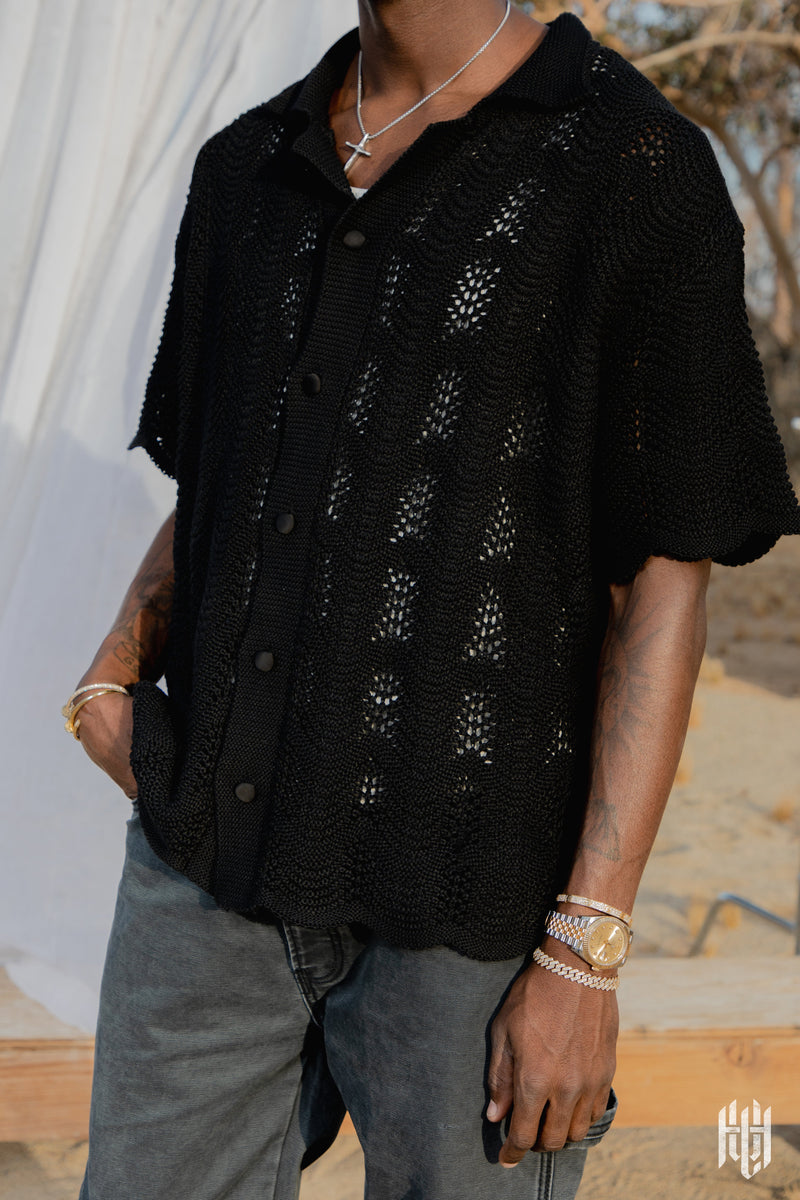 Knitted Wave S/S Shirt - Black | mnml | shop now