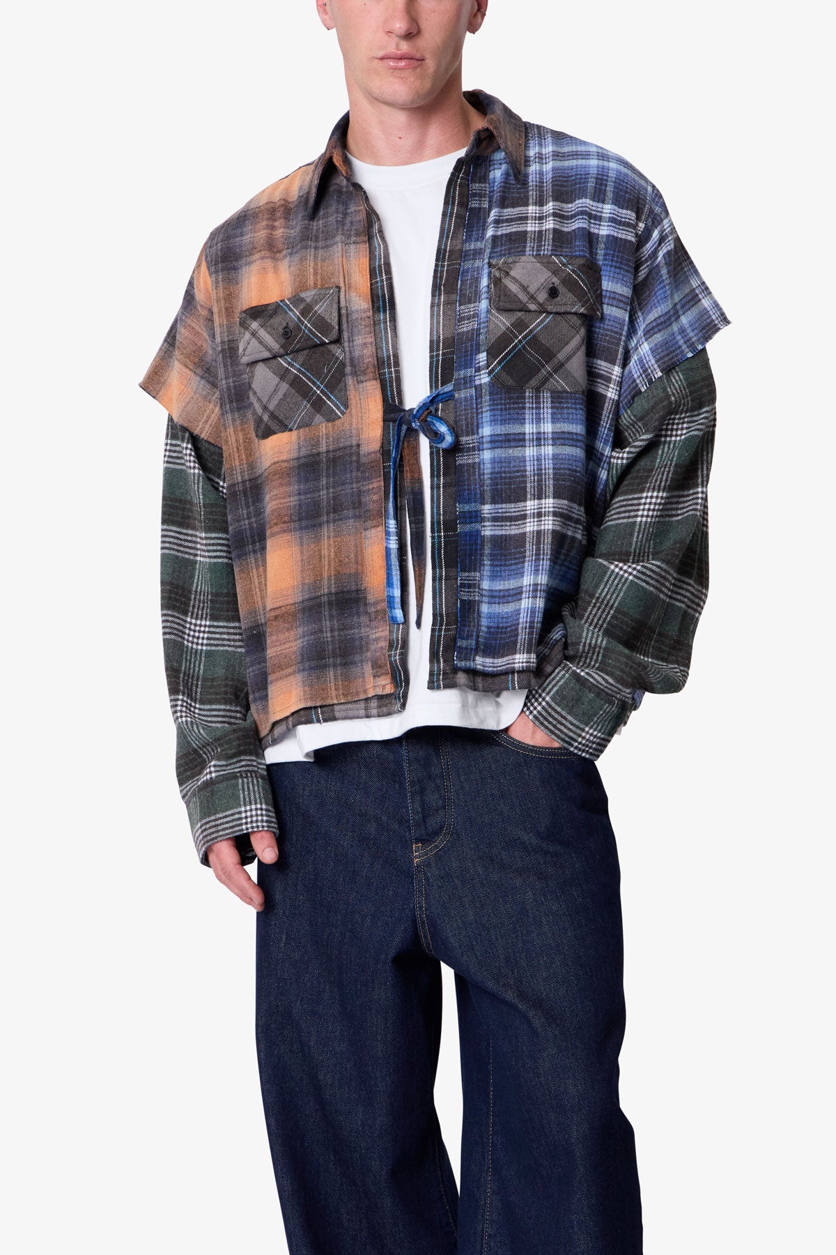 Knot-Tie-Mix-Flannel-Shirt-
