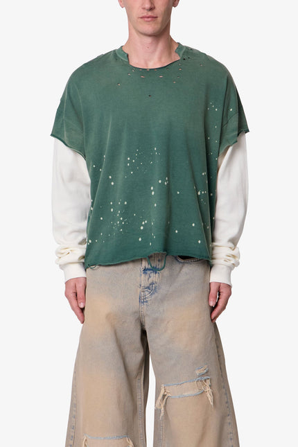 Layered Distressed Painted L/S Tee - Green