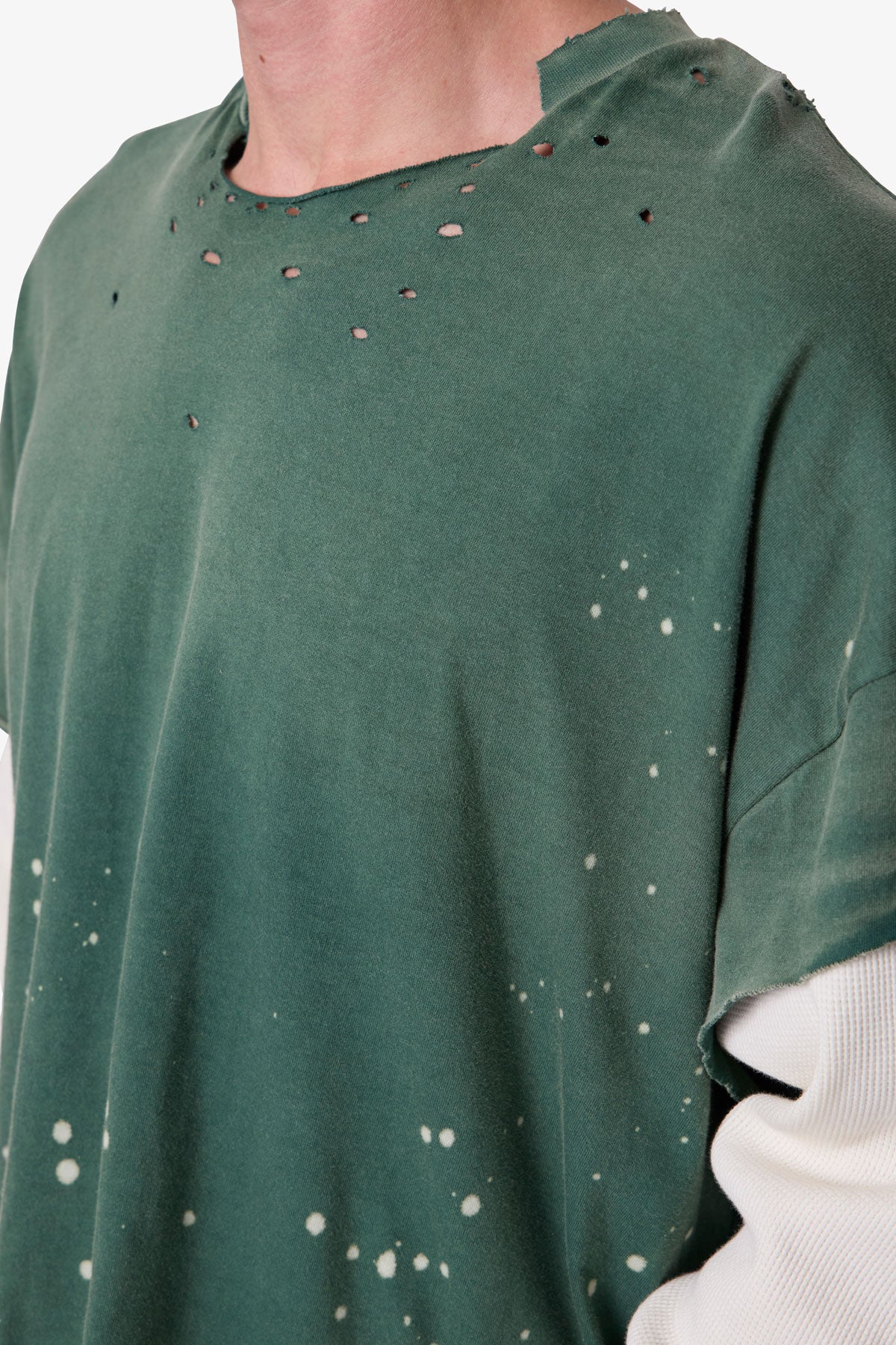 Layered Distressed Painted L/S Tee - Green | mnml
