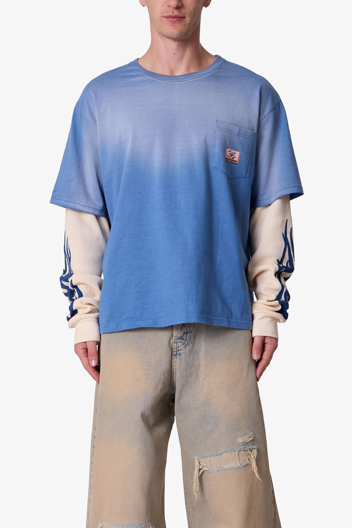 Layered Flame Pocket L/S Tee - Washed Blue | mnml