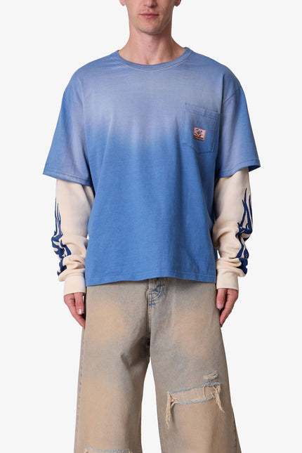Layered Flame Pocket L/S Tee - Washed Blue