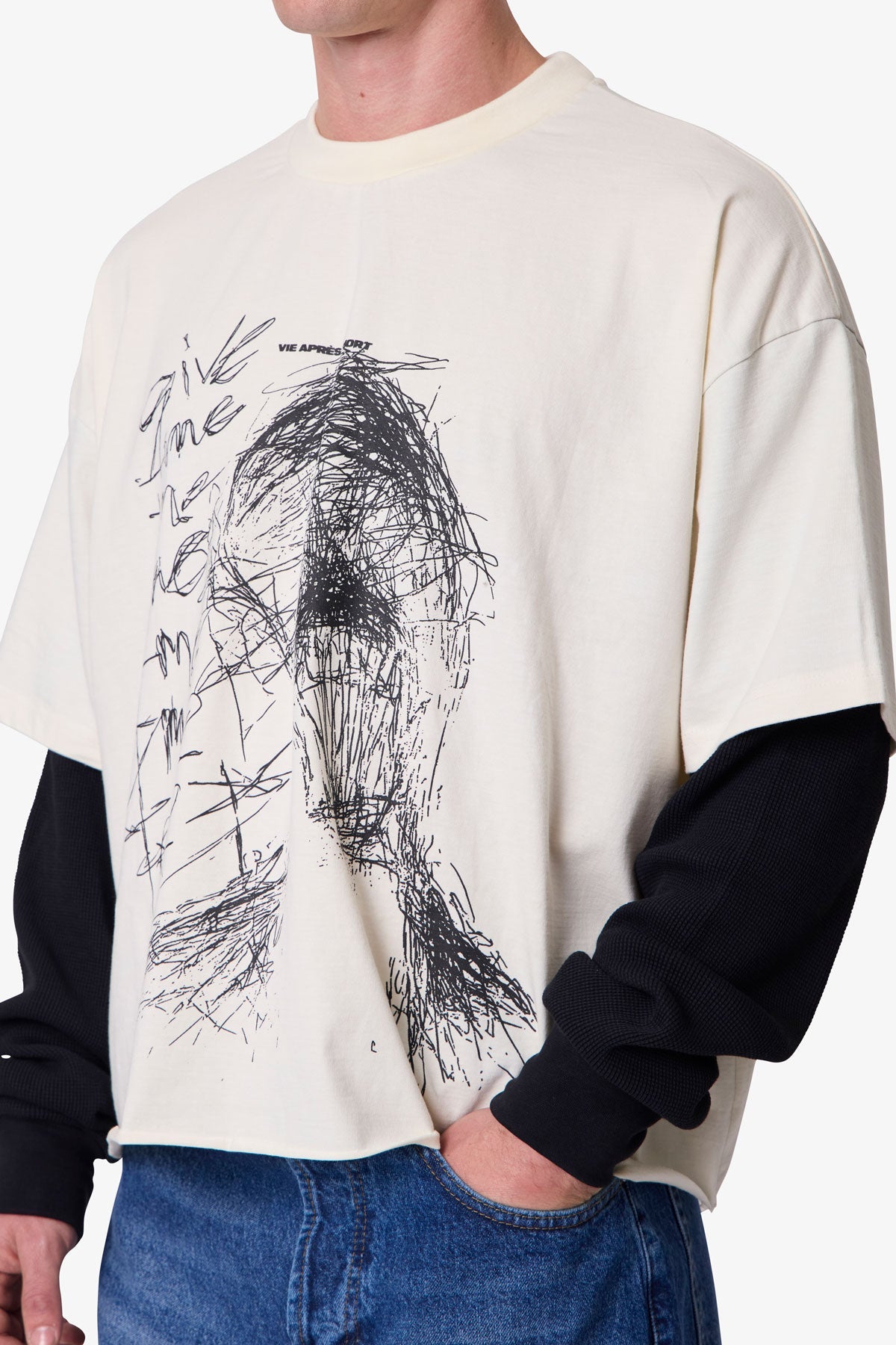 Layered Thermal Lost Tee - White/Black | mnml