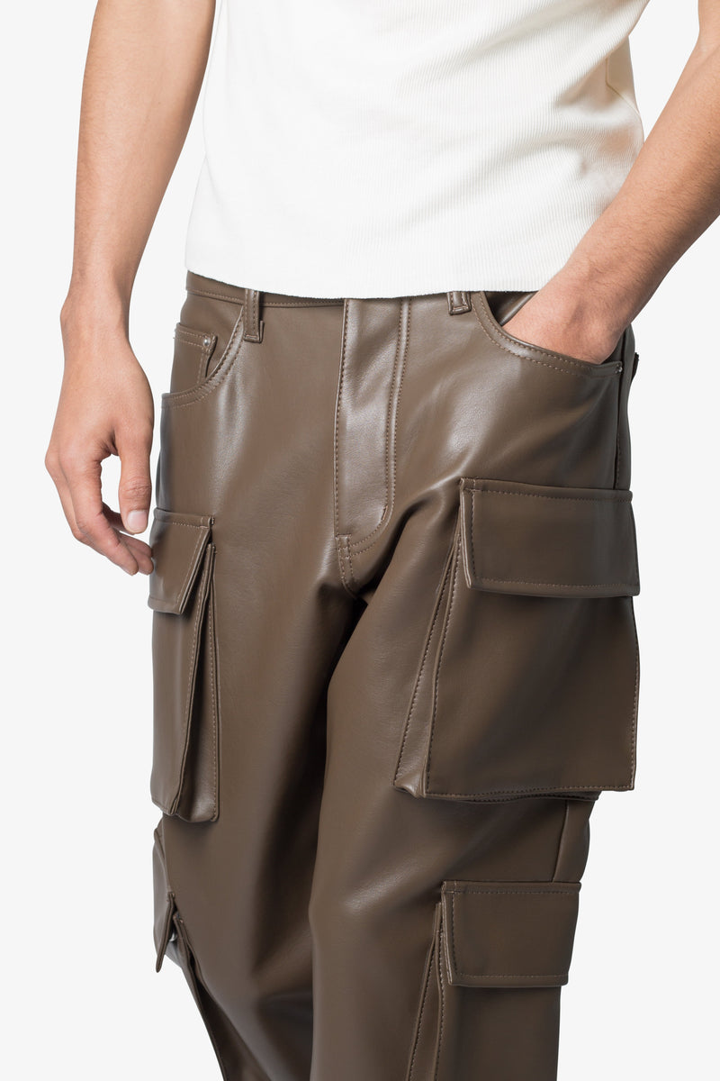 Leather Double Snap Cargo Pants - Chocolate | mnml | shop now