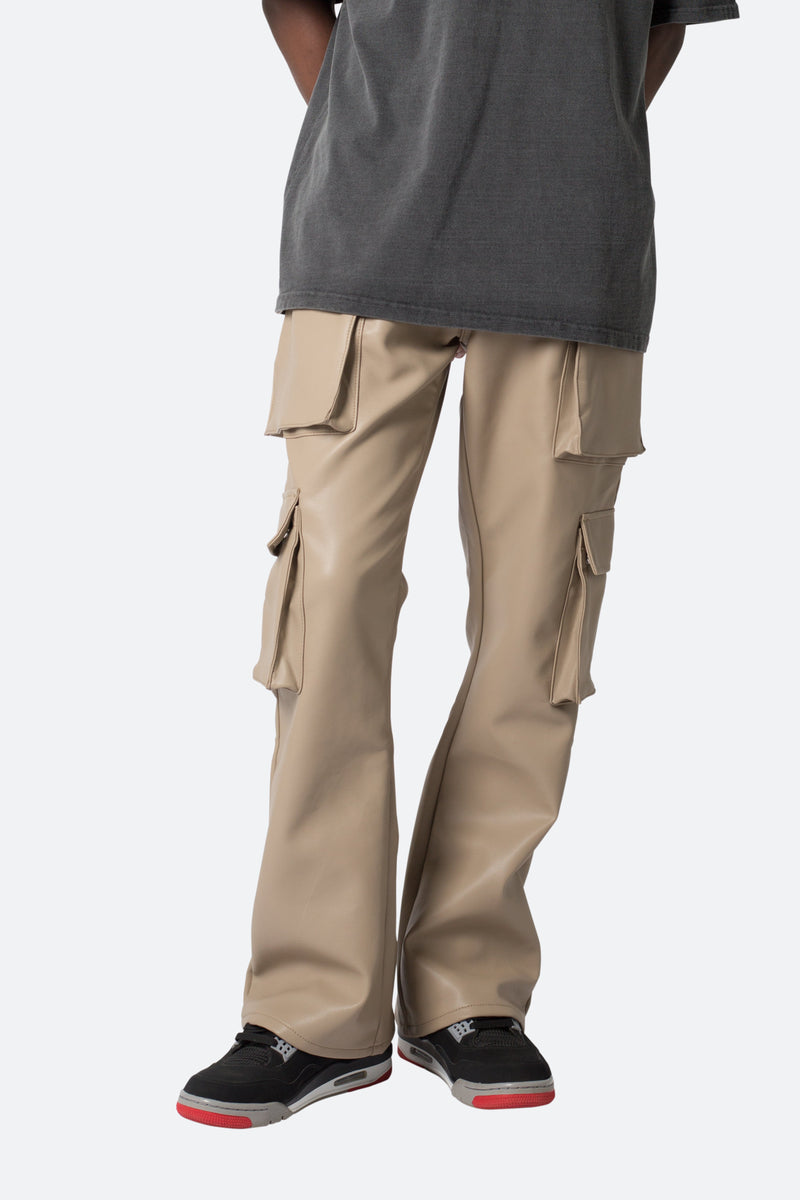 Leather Double Snap Cargo Pants - Khaki | mnml | shop now