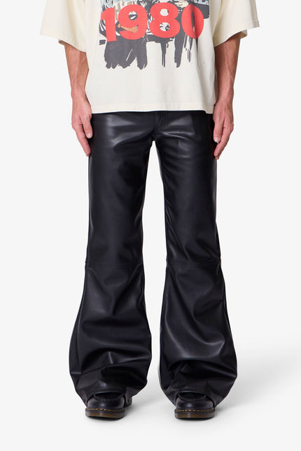 Leather Flare Pants - Black