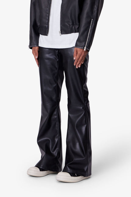 Leather Flare Pants - Black