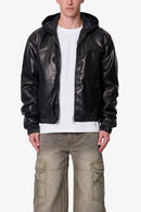 Chaqueta de cuero con capucha y tachuelas - Negra