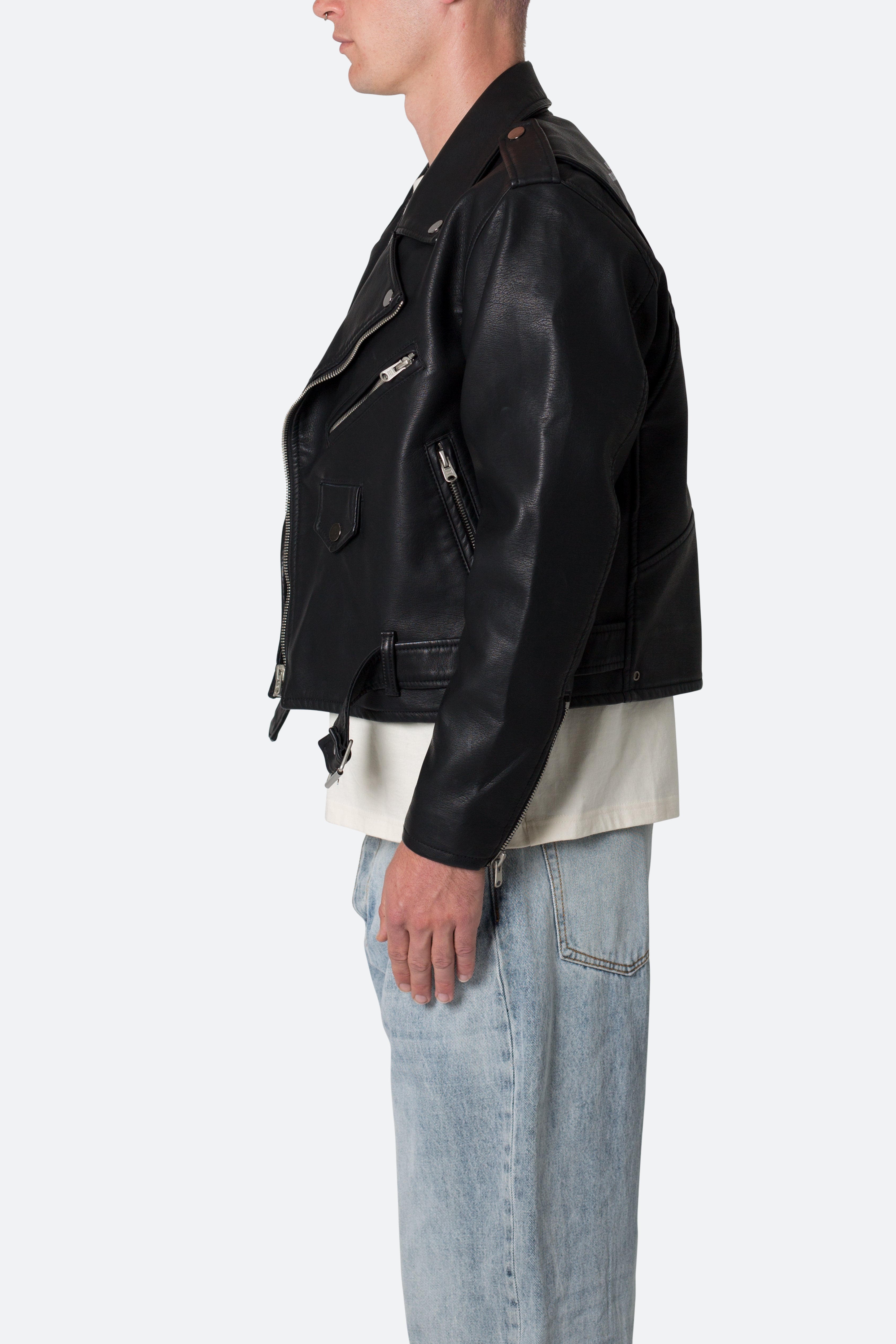 Leather Moto Jacket - Black | mnml