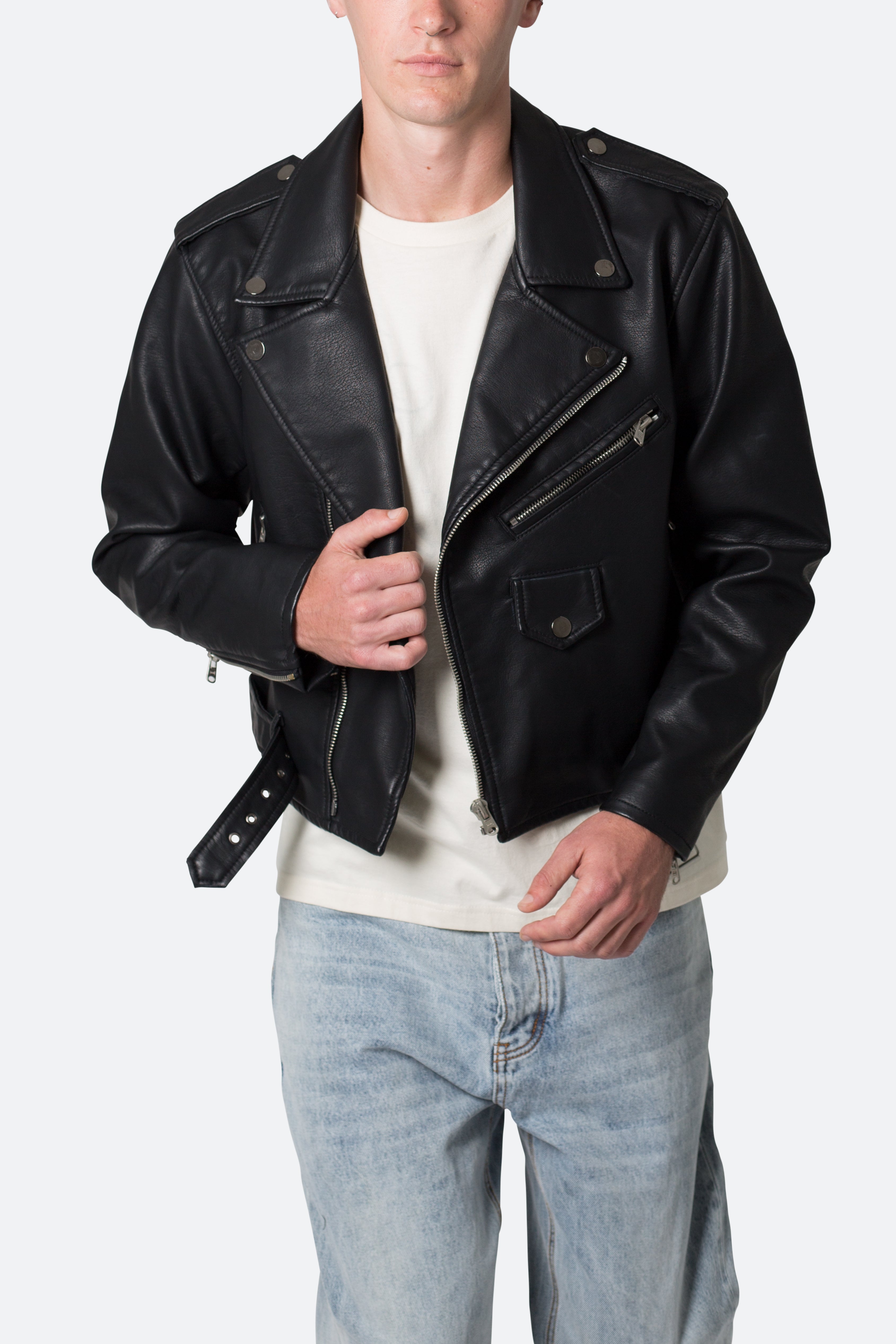 Leather Moto Jacket - Black | mnml