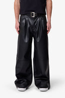Leather Pleated Trouser - Black