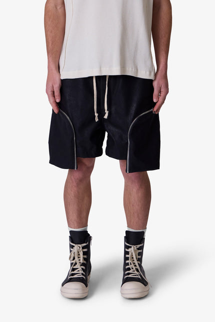 Leather Pocket Geo Shorts - Black