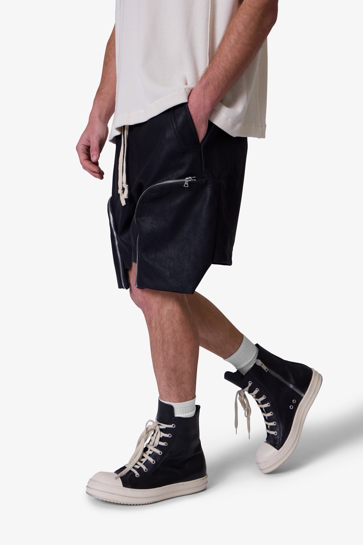 Leather Pocket Geo Shorts - Black | mnml