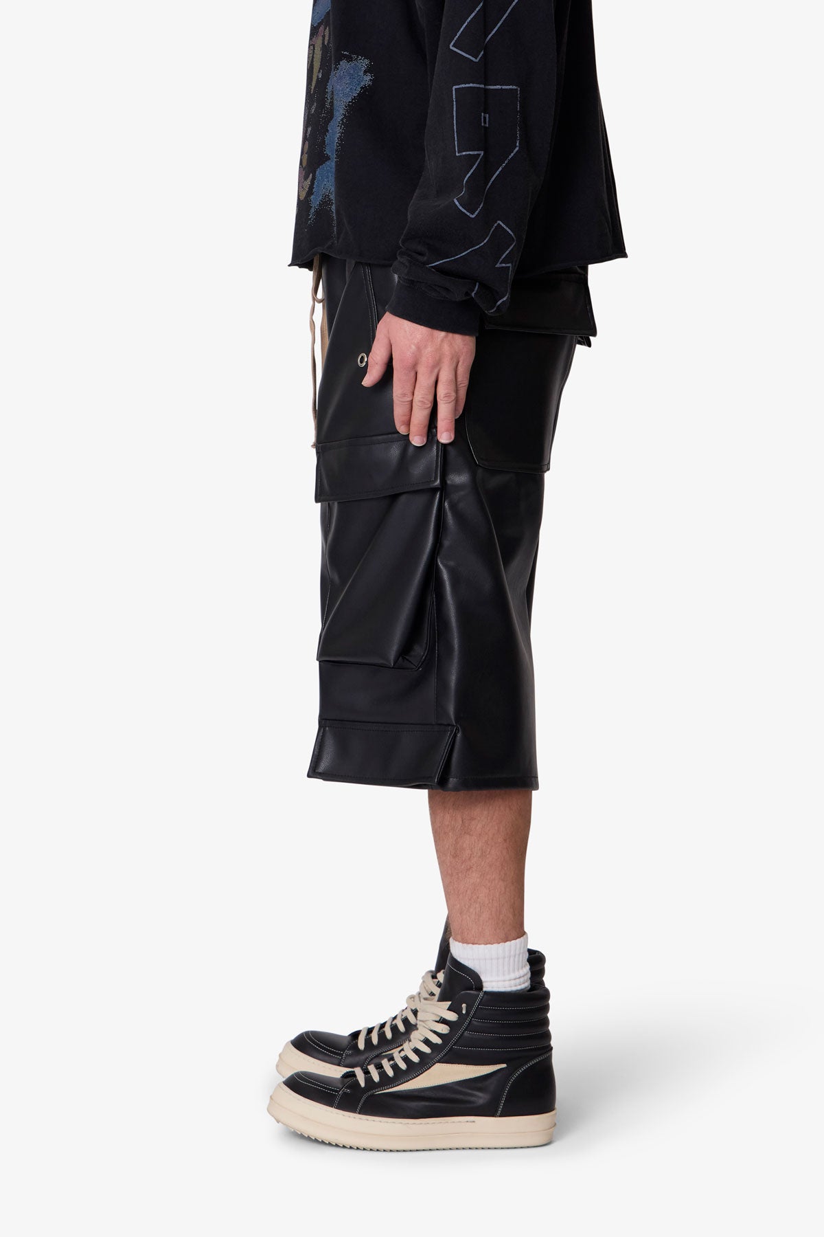 Leather Rave Cargo Shorts - Black | mnml