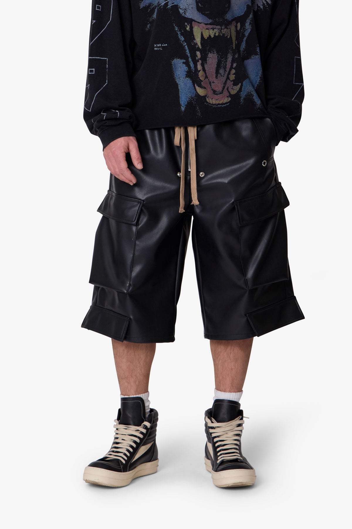 Leather-Rave-Cargo-Shorts-