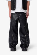 Pantalones de cuero con cremallera para fiestas rave - Negro