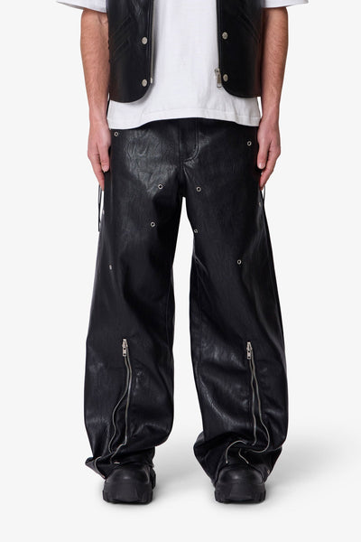 パンツ jentlouis Leather Pocket Baggy Leather-Rave-Zip-Pants-